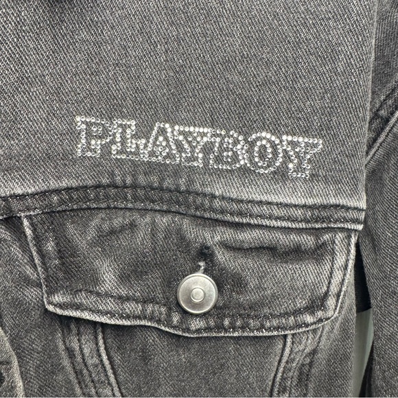 PLAYBOY Charcoal Cropped Denim Jacket - Picture 2 of 5
